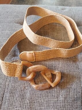 Woven Tan Womens Belt with Resin Chain Buckle Tweed Bahama Momma Adjustable